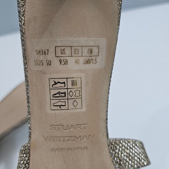 Stuart Weitzman Soiree Shimmer Heels Womens 9.5 Gold Strappy Evening Sandal - Picture 11 of 12